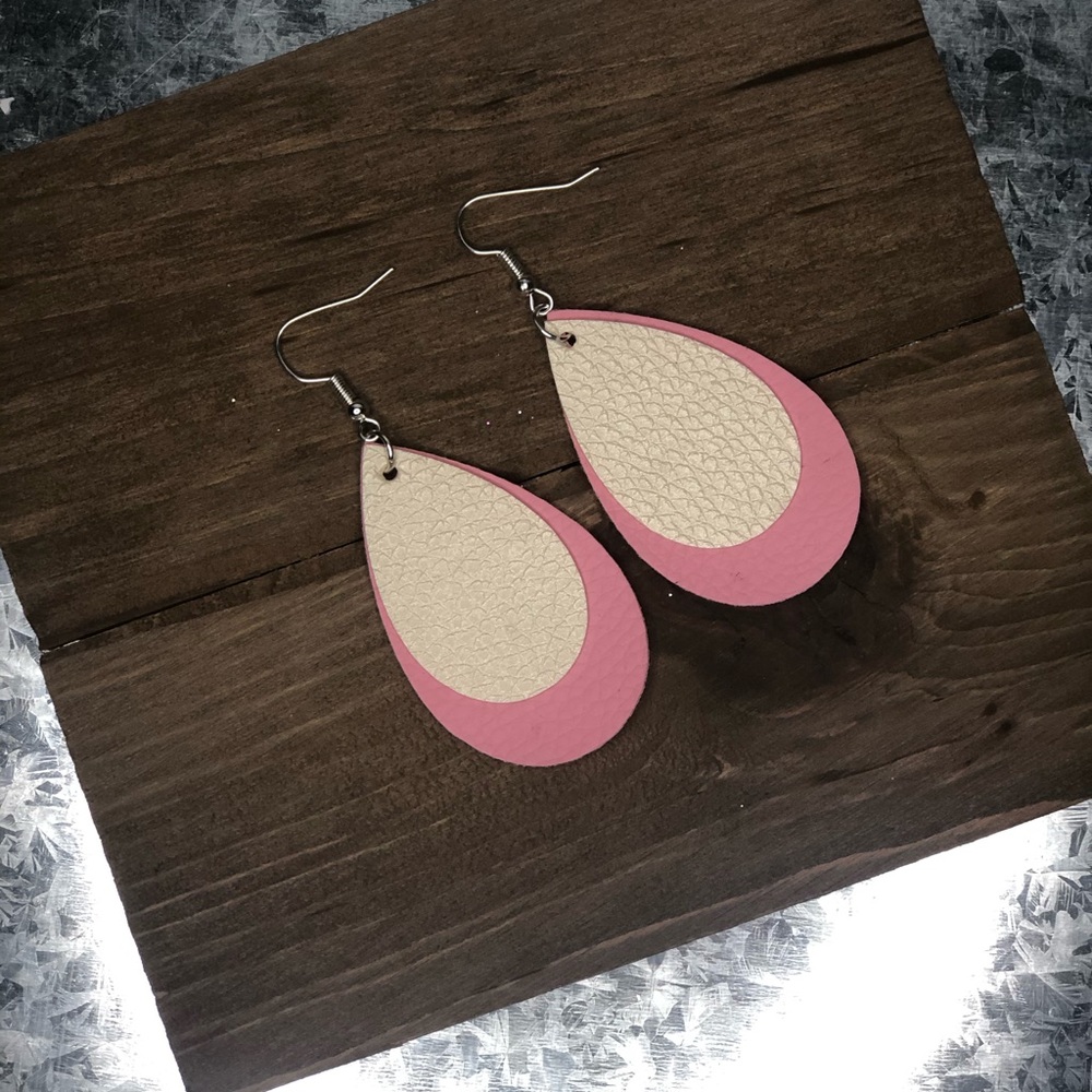 2” Tear Drop Faux Leather Earrings